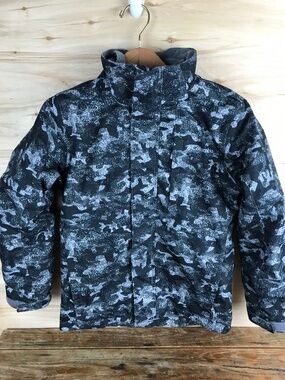 COLUMBIA Interchange Black Gray Camo 3-in-1 Winter Ski Jacket M 10/12 Boy Unisex